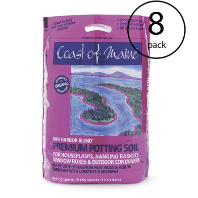 Coast of Maine Bar Harbor Blend Organic Potting Soil, 16 Quart Bag (8 Pack) - VMInnovations