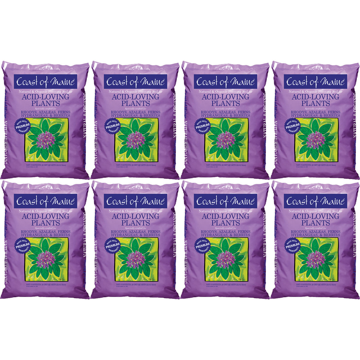 Coast of Maine Organic Potting Soil for Acid Loving Plants, 20 Qt Bag (8 Pack)