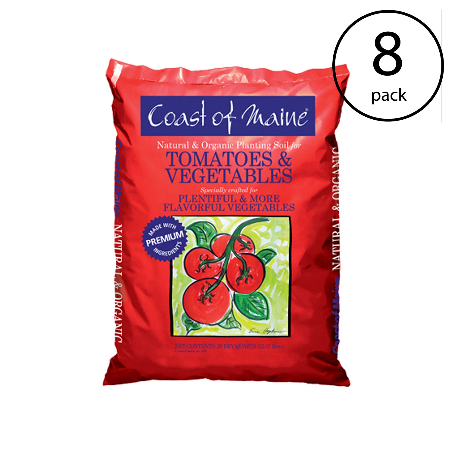 Coast of Maine OMRI Listed Tomato and Vegetable Planting Soil, 20 Qt Bag (8 Pk) - VMInnovations