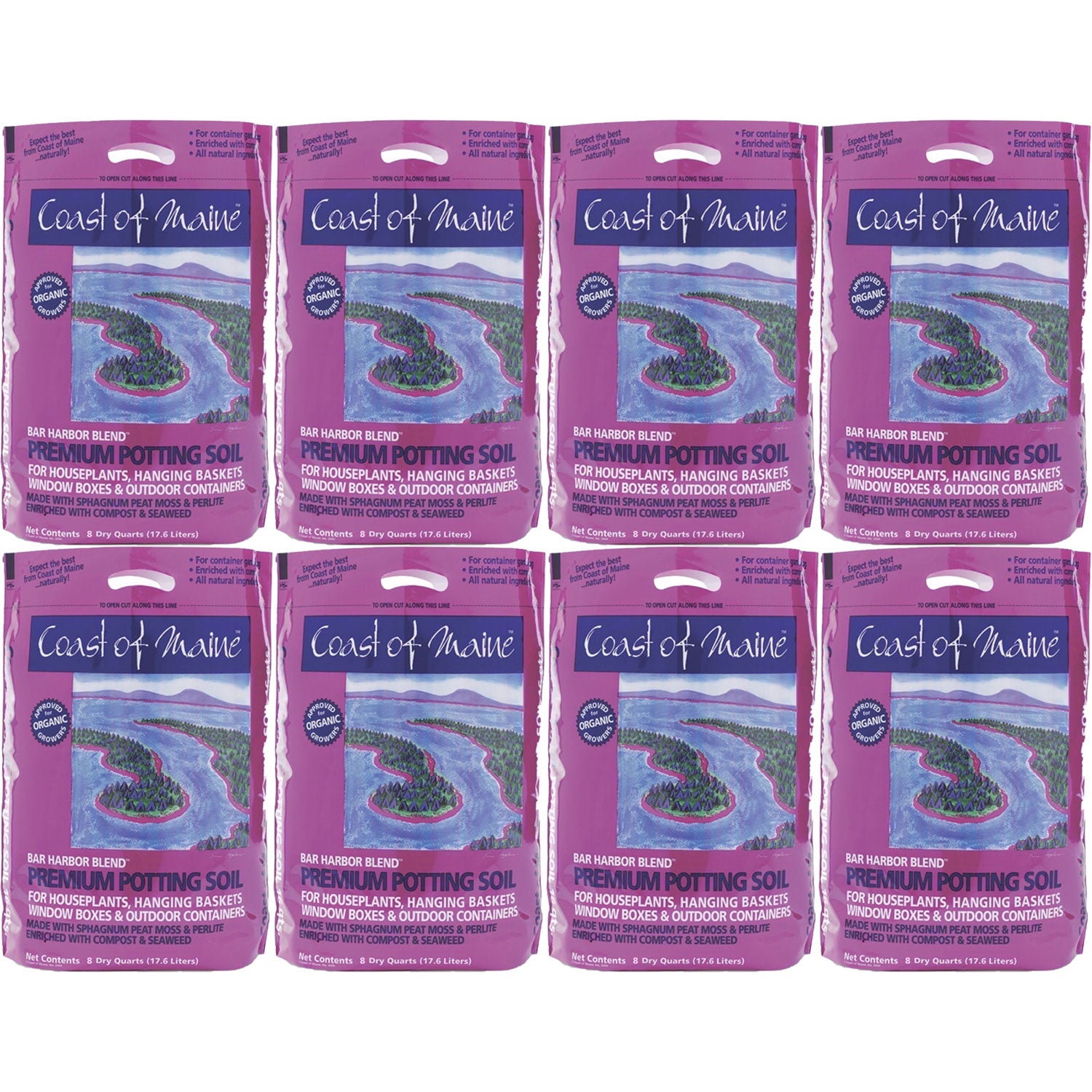 Coast of Maine Bar Harbor Blend Organic Potting Soil, 8 Quart Bag (8 Pack) - VMInnovations