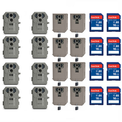 Stealth Cam Game Camera (8 Pack) + Security Box (8 Pack) + Memory Card (8 Pack)