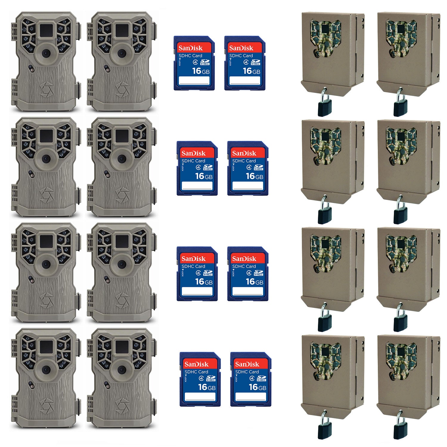 Stealth Cam 8MP Game Camera (8 pk) + 16GB SD Card (8 pk) + Security Box (8 pk)