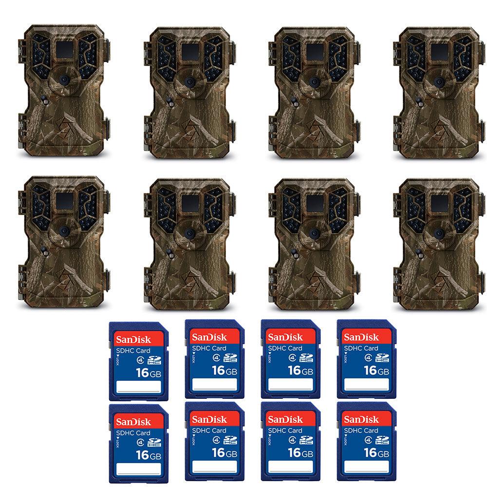 Stealth Cam 8MP IR Trail Camera (8 Pack) & SanDisk 16GB SD Memory Card (8 Pack) - VMInnovations