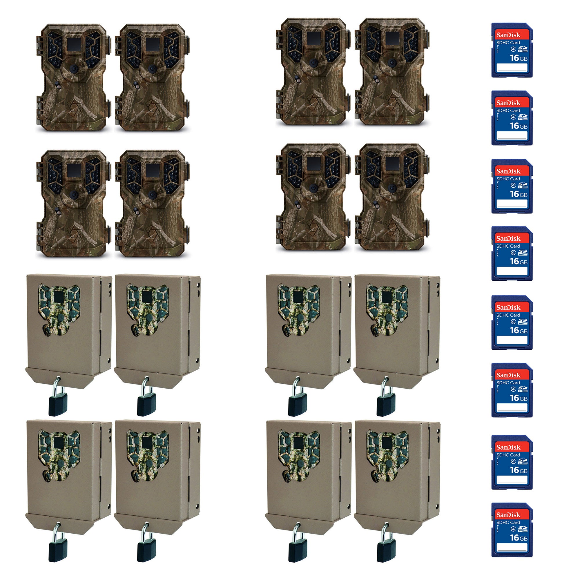 Stealth Cam GSM 8MP No Glo Mini Infrared Game Camera w/ Lockbox & SD (8 Pack)