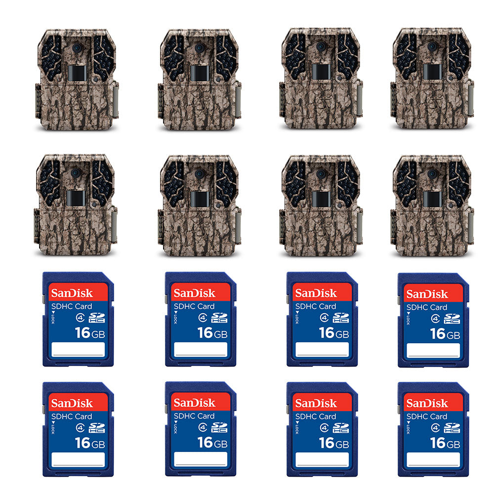 Stealth Cam 10MP Trail Camera (8 Pack) & SanDisk 16GB SD Memory Card (8 Pack)