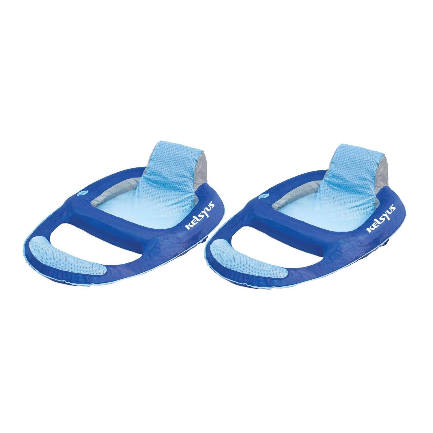 Kelsyus Floating Pool Lounger Chaise Inflatable Chair w/Cup Holder, Blue (2Pack)