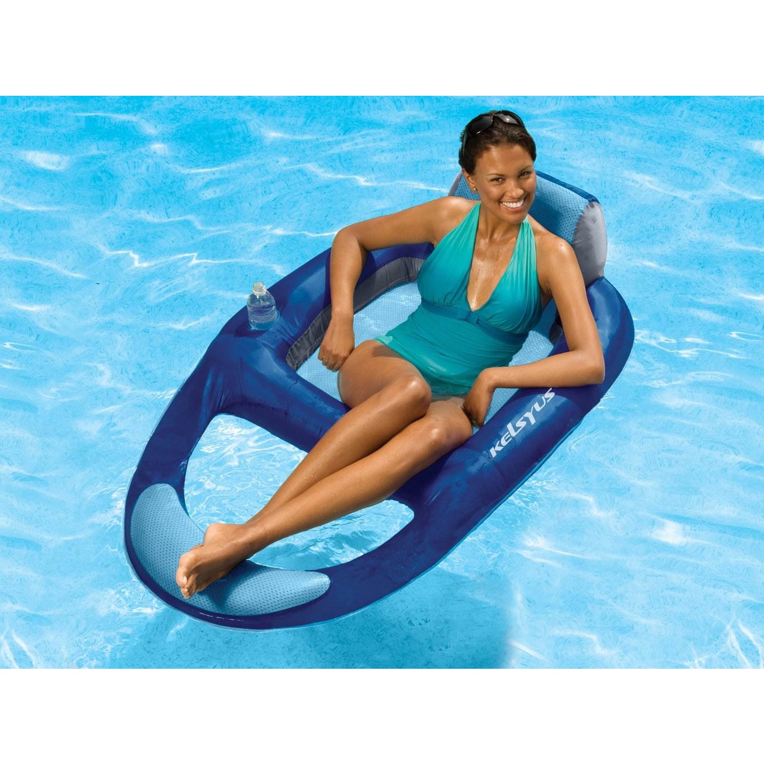 Kelsyus Floating Pool Lounger Chaise Inflatable Chair w/Cup Holder, Blue (4Pack) - VMInnovations