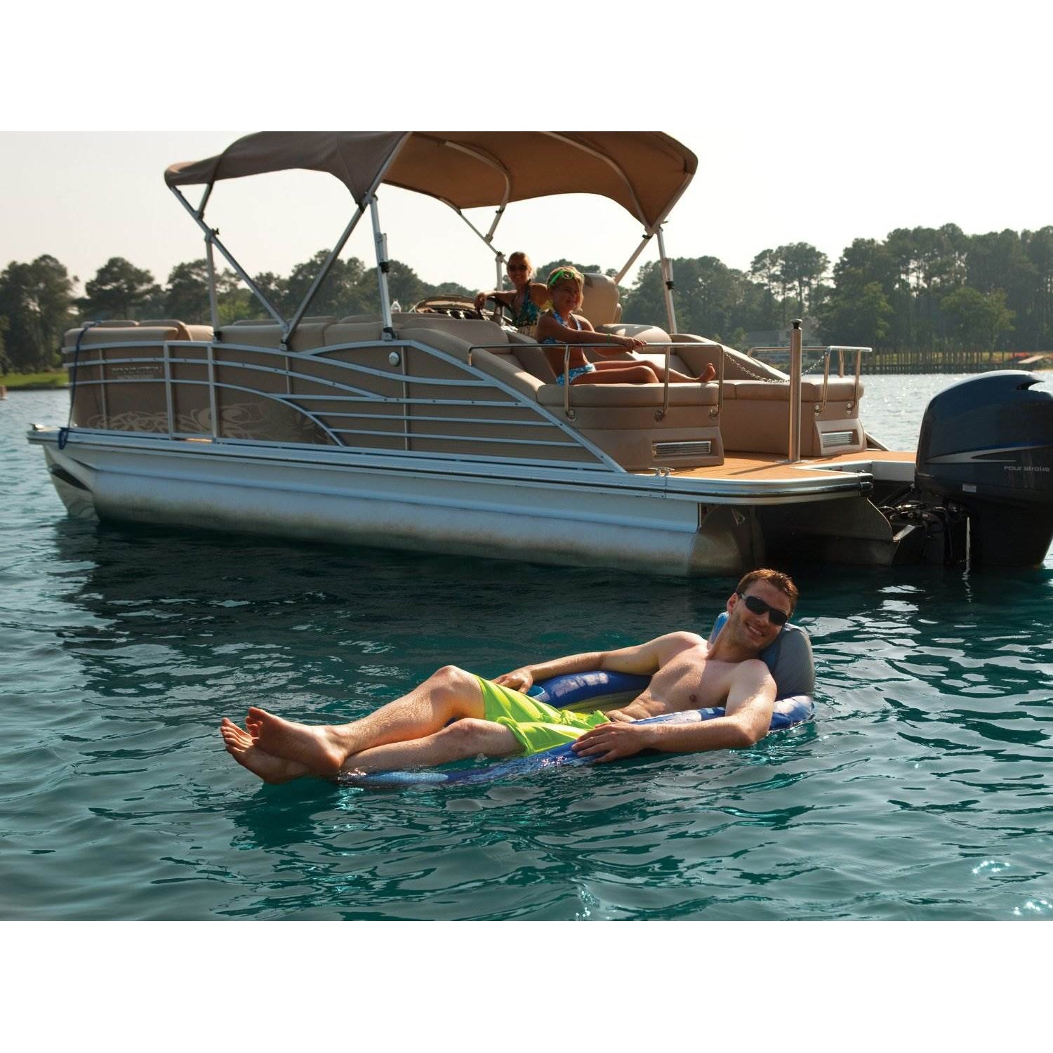 Kelsyus Floating Pool Lounger Chaise Inflatable Chair w/Cup Holder, Blue (3Pack) - VMInnovations