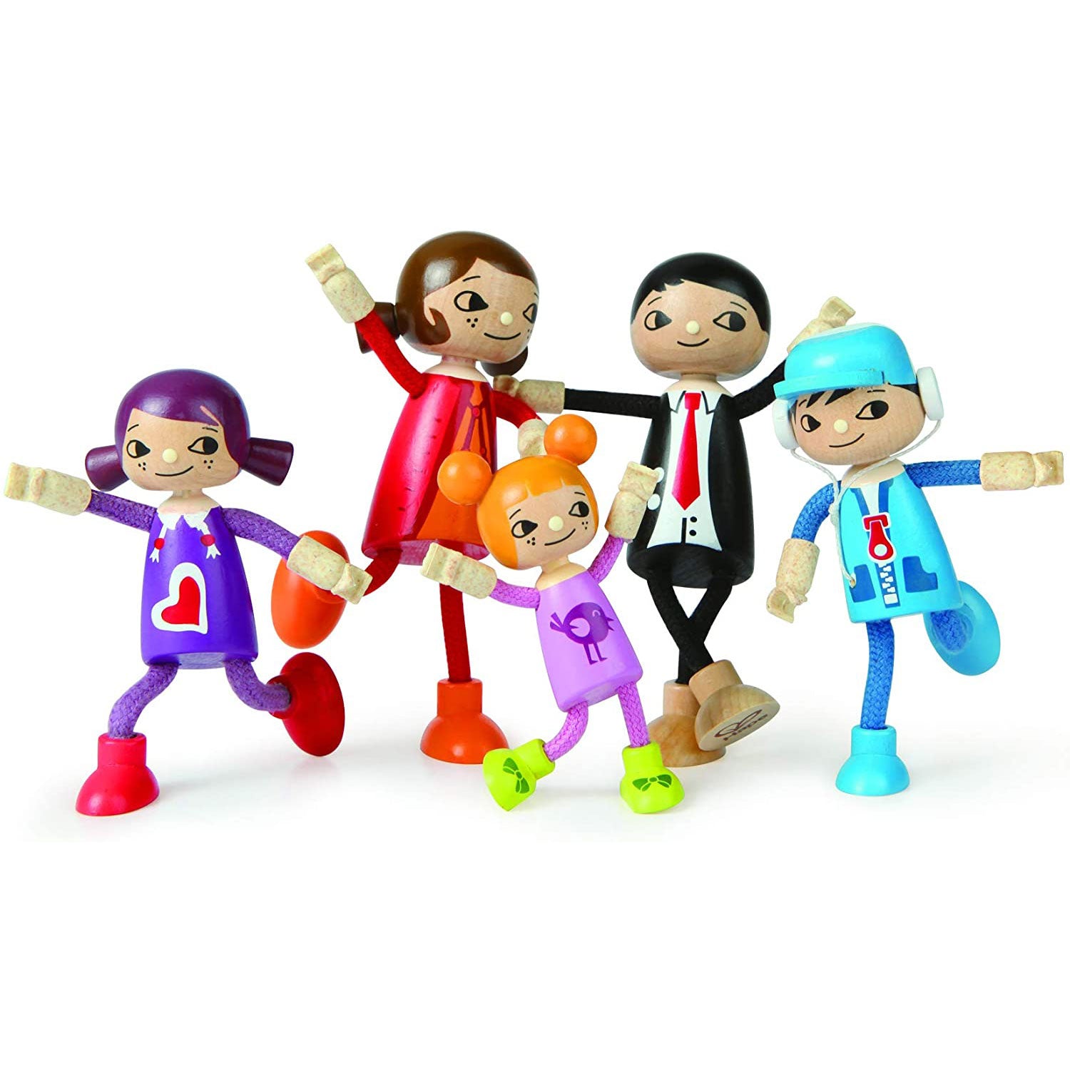 Hape Modern Family of 5 Wooden Bendable Doll Set for Kids Ages 3 and Up (Used)
