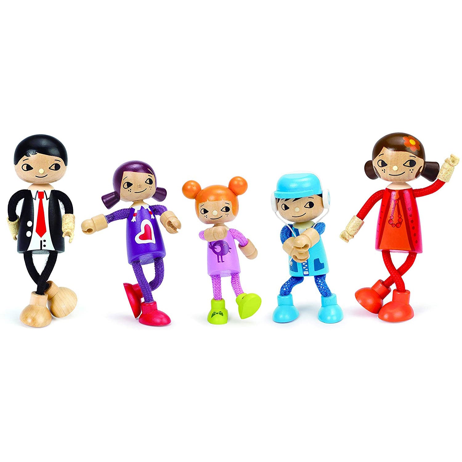 Hape Modern Family of 5 Wooden Bendable Doll Set for Kids Ages 3 Years and Up