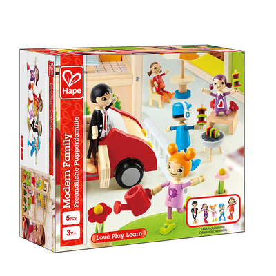 Hape Modern Family of 5 Wooden Bendable Doll Set for Kids Ages 3 Years and Up