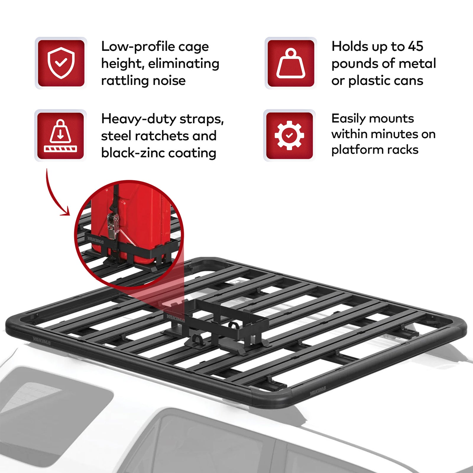 Yakima LockNLoad Platform Plastic Jerry Can Holder for Roof Rack Systems, Black - VMInnovations