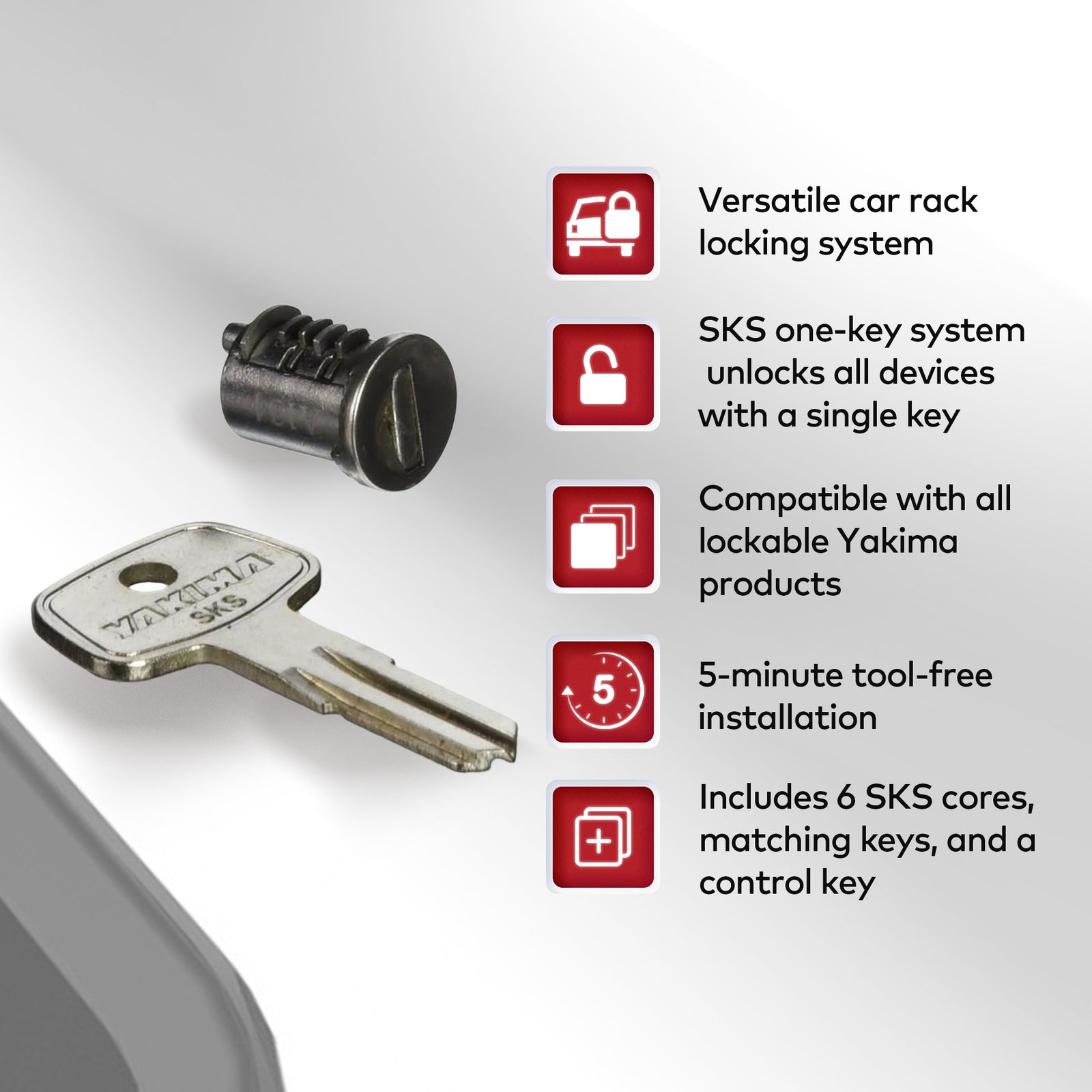 Yakima Car Rack System Component SKS Lock Cylinder Core Kit with Key (6 Pack) - VMInnovations