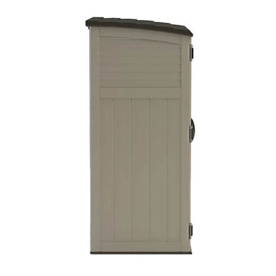 Suncast Large Vertical Shed for Storing Oudoor Gear, Tools, and Equipment, Sand
