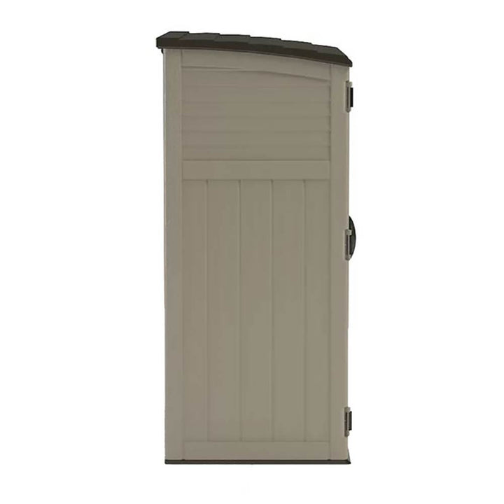 Suncast Large Vertical Shed for Storing Oudoor Gear, Tools, and Equipment, Sand - VMInnovations