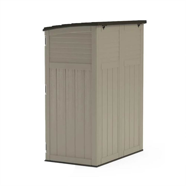 Suncast Large Vertical Shed for Storing Oudoor Gear, Tools, and Equipment, Sand - VMInnovations