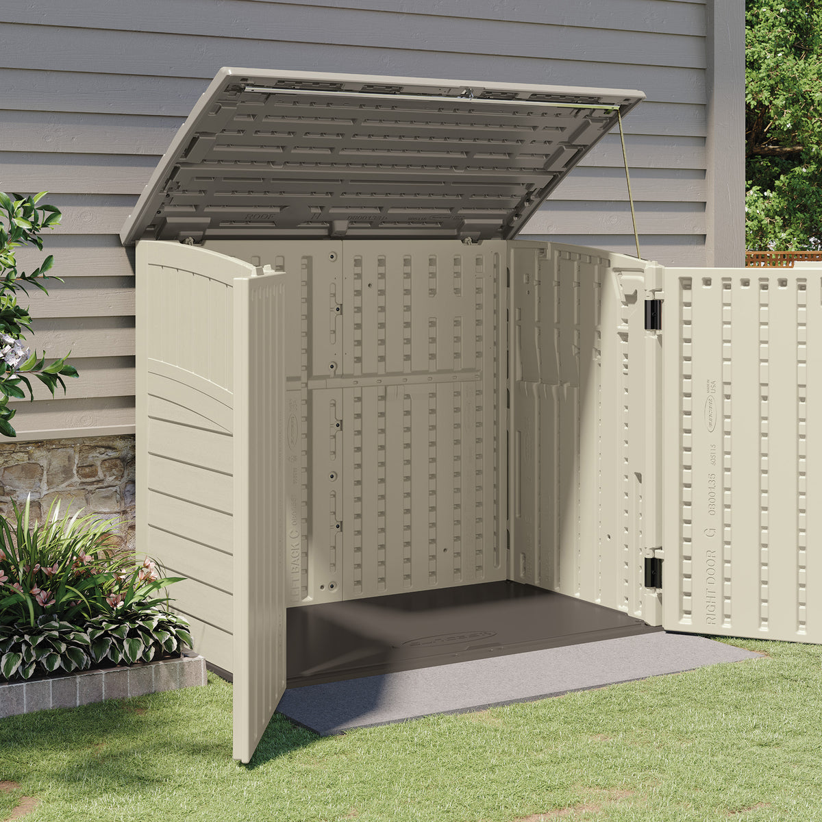 Suncast 53 x 31.5 x 45.5" Resin Storage Shed w/ Reinforced Floor, Ivory (2 Pack) - VMInnovations