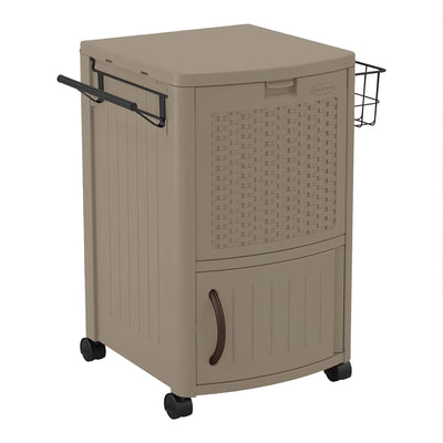 Suncast DCCW3000D 77 Quart Resin Wicker Patio Cooler with Cabinet & Wire Basket