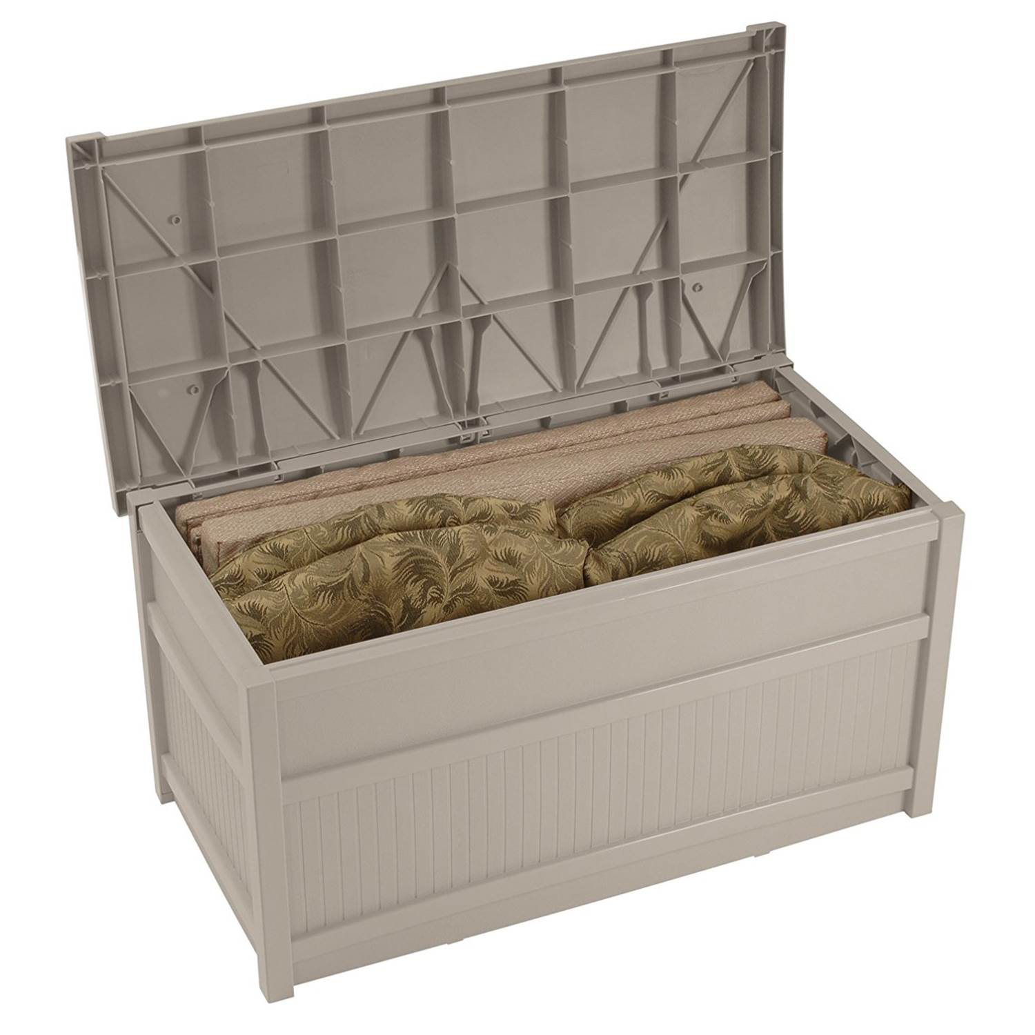 Suncast 50 Gal Stay Dry Resin Outdoor Storage Box w/ Seat Light Taupe (Open Box)