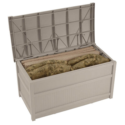 Suncast 50 Gal Stay Dry Resin Outdoor Storage Box w/ Seat Light Taupe (Open Box)