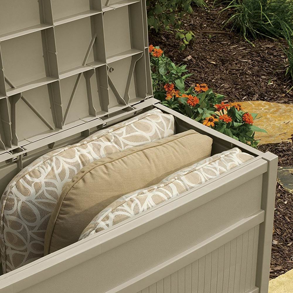 Suncast 50 Gal Stay Dry Resin Outdoor Storage Box w/ Seat Light Taupe (Open Box)