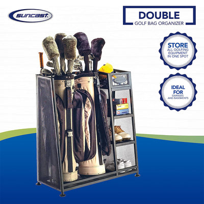 Suncast GO3216D Metal Golf Equipment Organizer Storage Rack w/ 3 Shelves, Black - VMInnovations