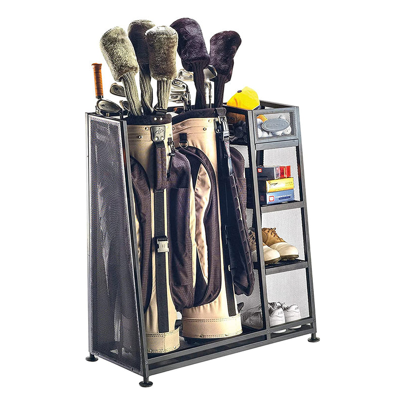 Suncast GO3216D Metal Golf Equipment Organizer Storage Rack w/ 3 Shelves, Black