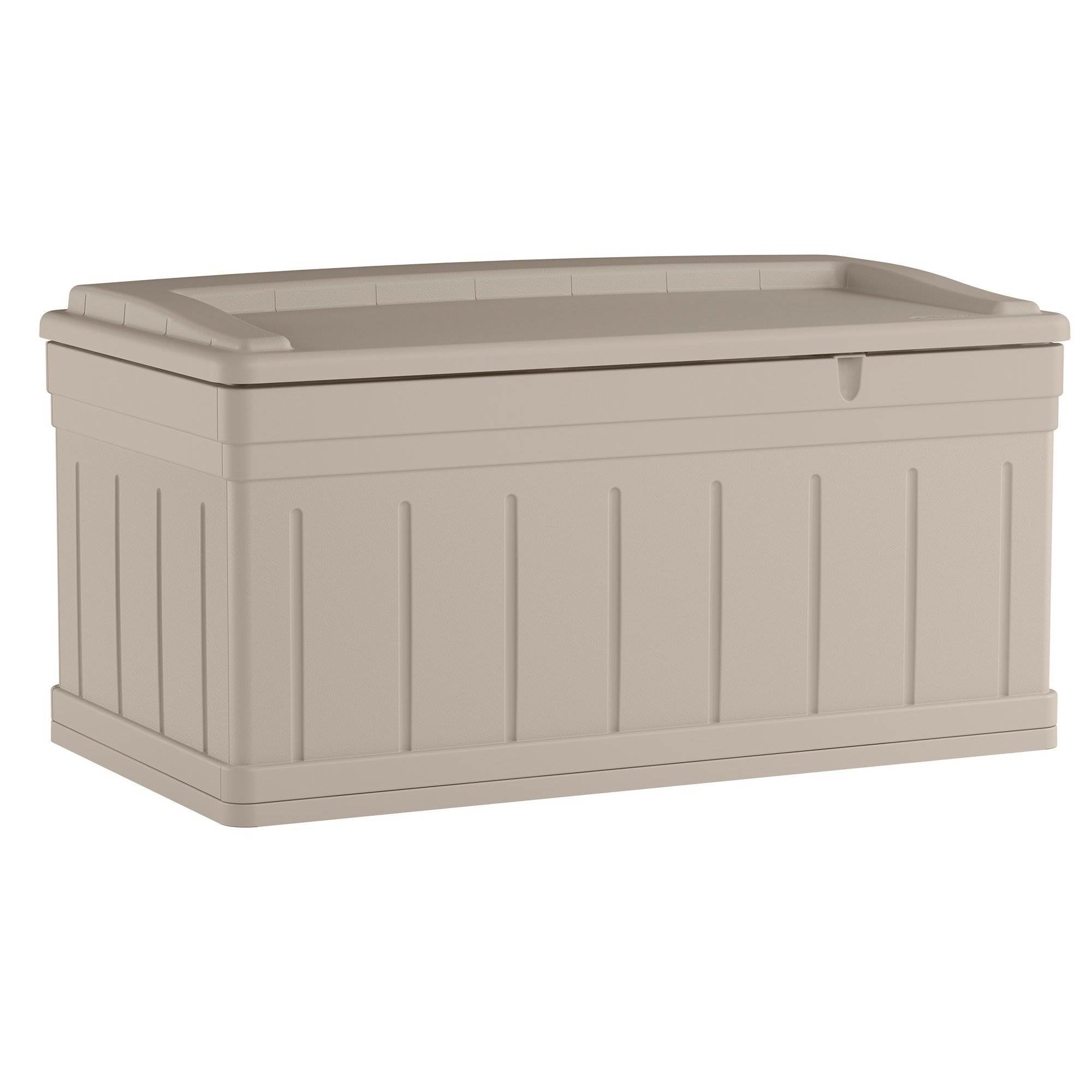 Suncast Horizontal 129 Gallon Stay Dry Outdoor Deck Storage Box with Seat, Taupe