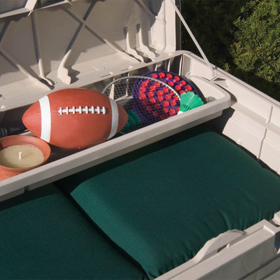 Suncast Horizontal 129 Gallon Stay Dry Outdoor Deck Storage Box with Seat, Taupe
