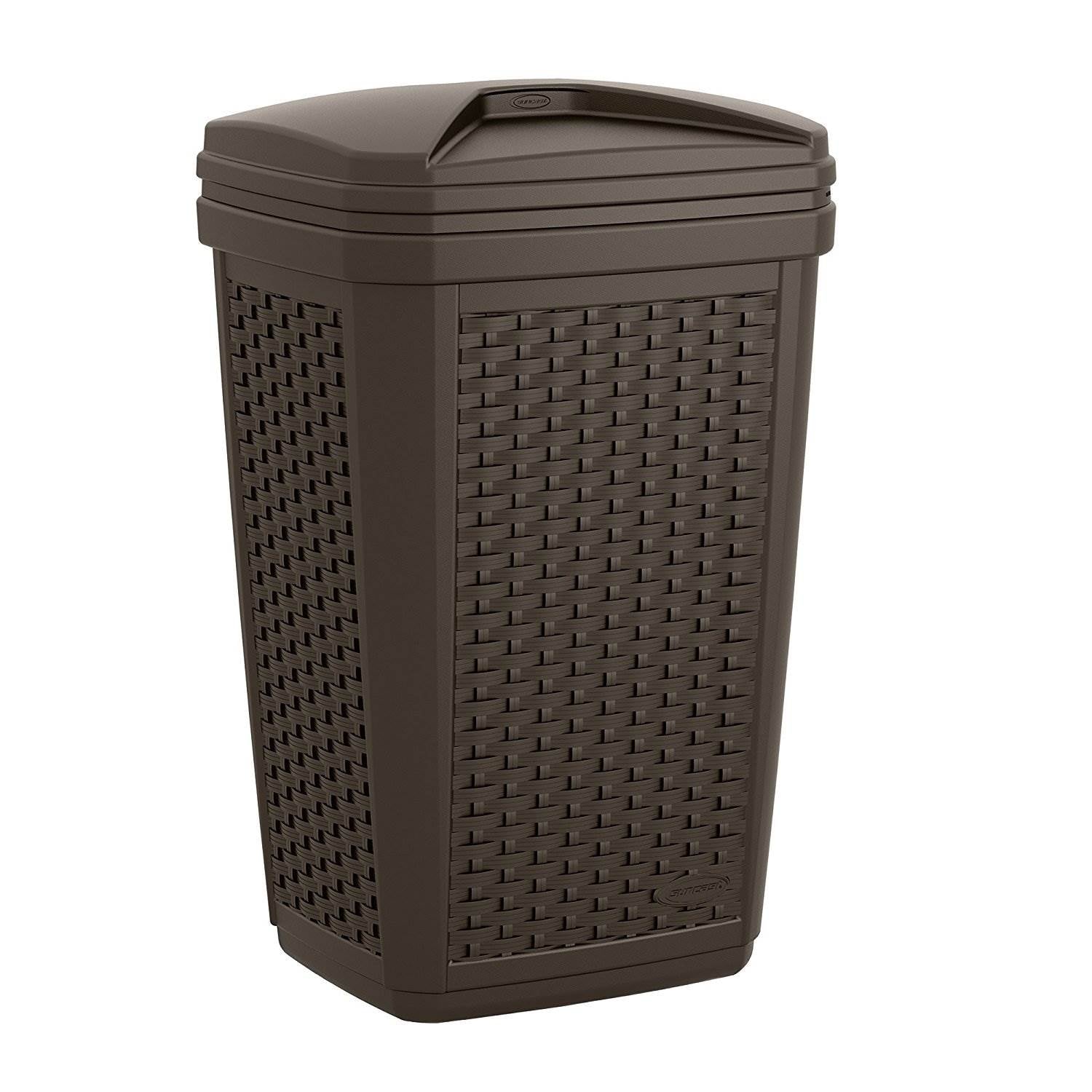 Suncast 30 Gallon Resin Wicker Outdoor Patio Trash Hideaway, Java (Open Box)