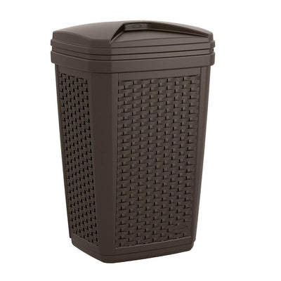 Suncast 30 Gallon Resin Wicker Outdoor Patio Trash Hideaway, Java (Open Box)