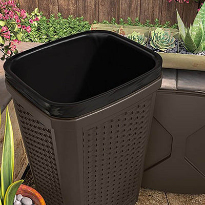 Suncast 30 Gallon Resin Wicker Outdoor Patio Trash Hideaway, Java (Open Box)