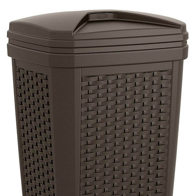 Suncast 30 Gallon Resin Wicker Outdoor Patio Trash Hideaway, Java (Open Box)