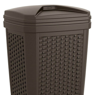 Suncast 30 Gallon Resin Wicker Outdoor Patio Trash Hideaway, Java (Open Box)