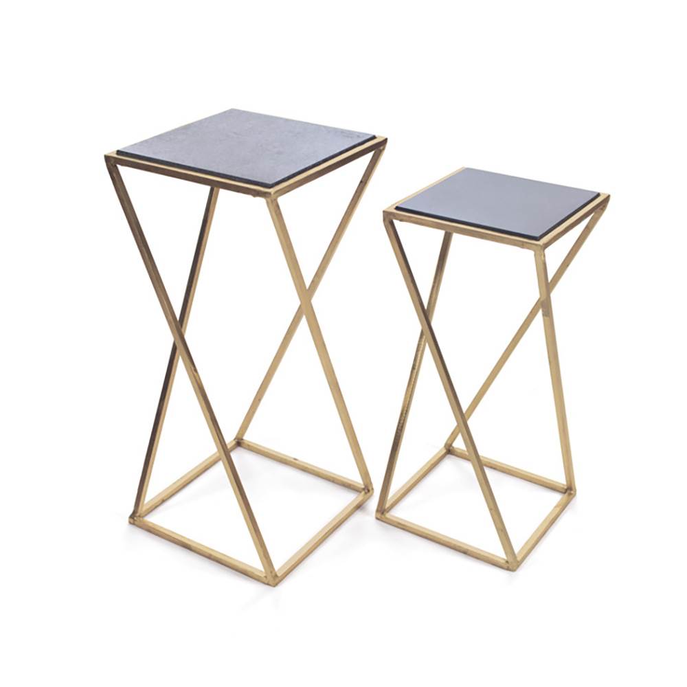 Aubrey Metal & Living Room Coffee Drink Side End Tables Set, Pair (Used)
