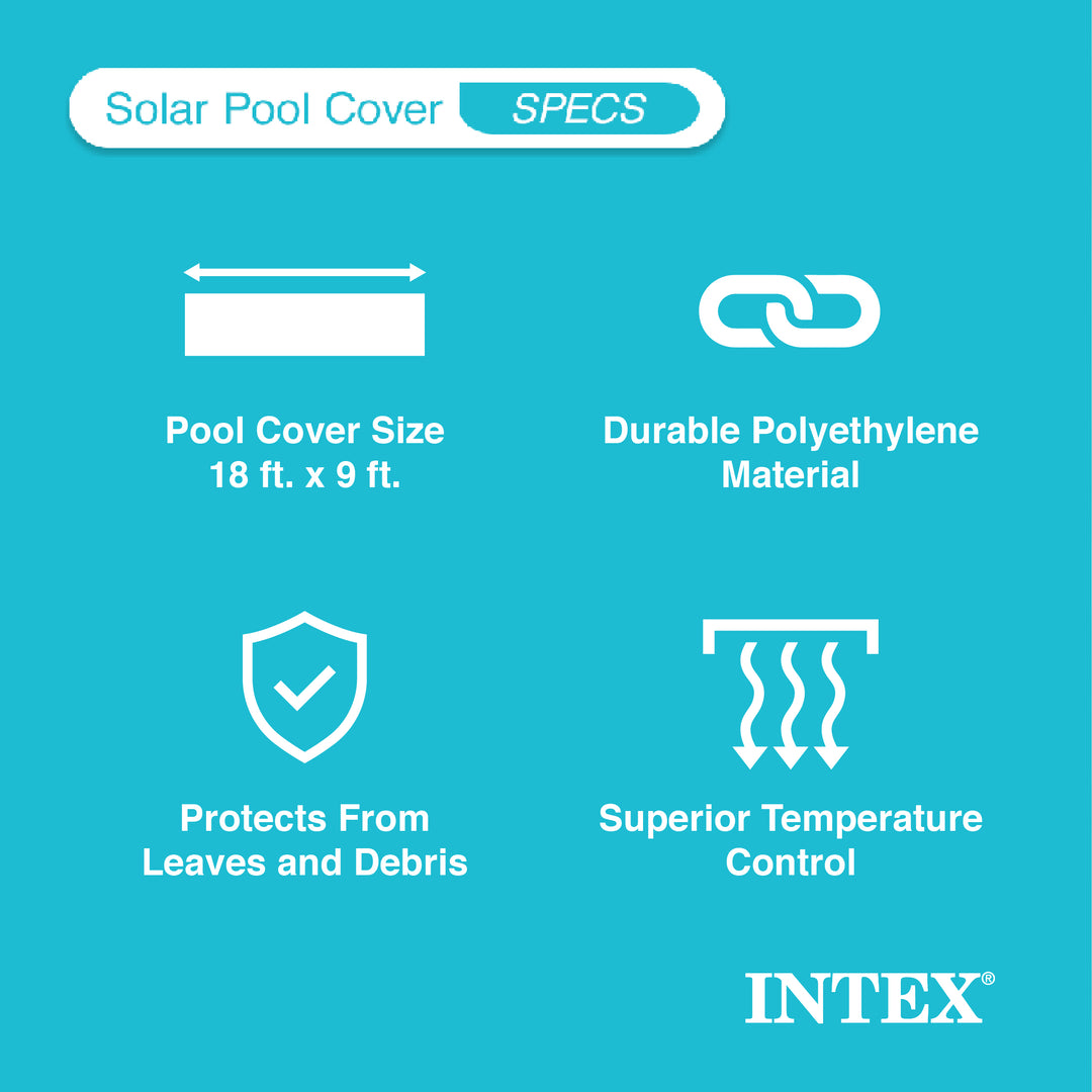 Intex Solar Pool Cover for 18' x 9' Rectangular Frame Swimming Pools, Cover Only