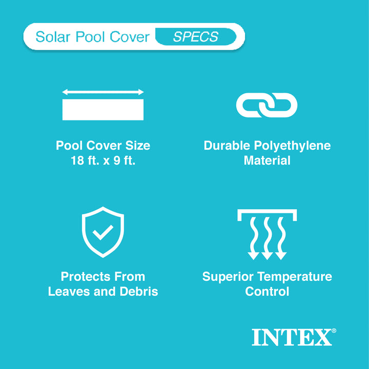 Intex Solar Pool Cover for 18' x 9' Rectangular Frame Swimming Pools, Cover Only