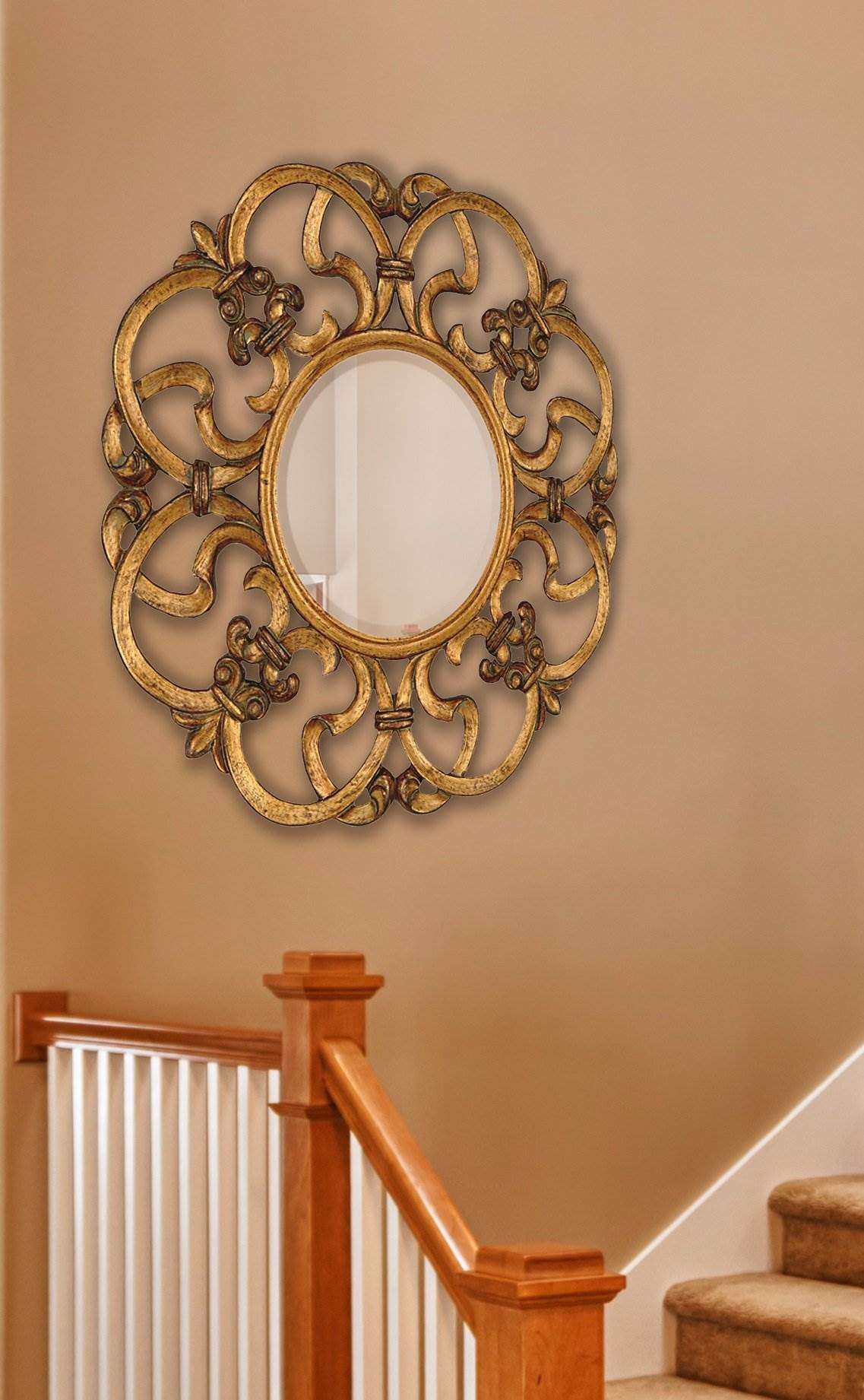 Majestic Mirror Gold Decor Round Frame Bevel Glass 30 in Wall Mirror (Open Box)