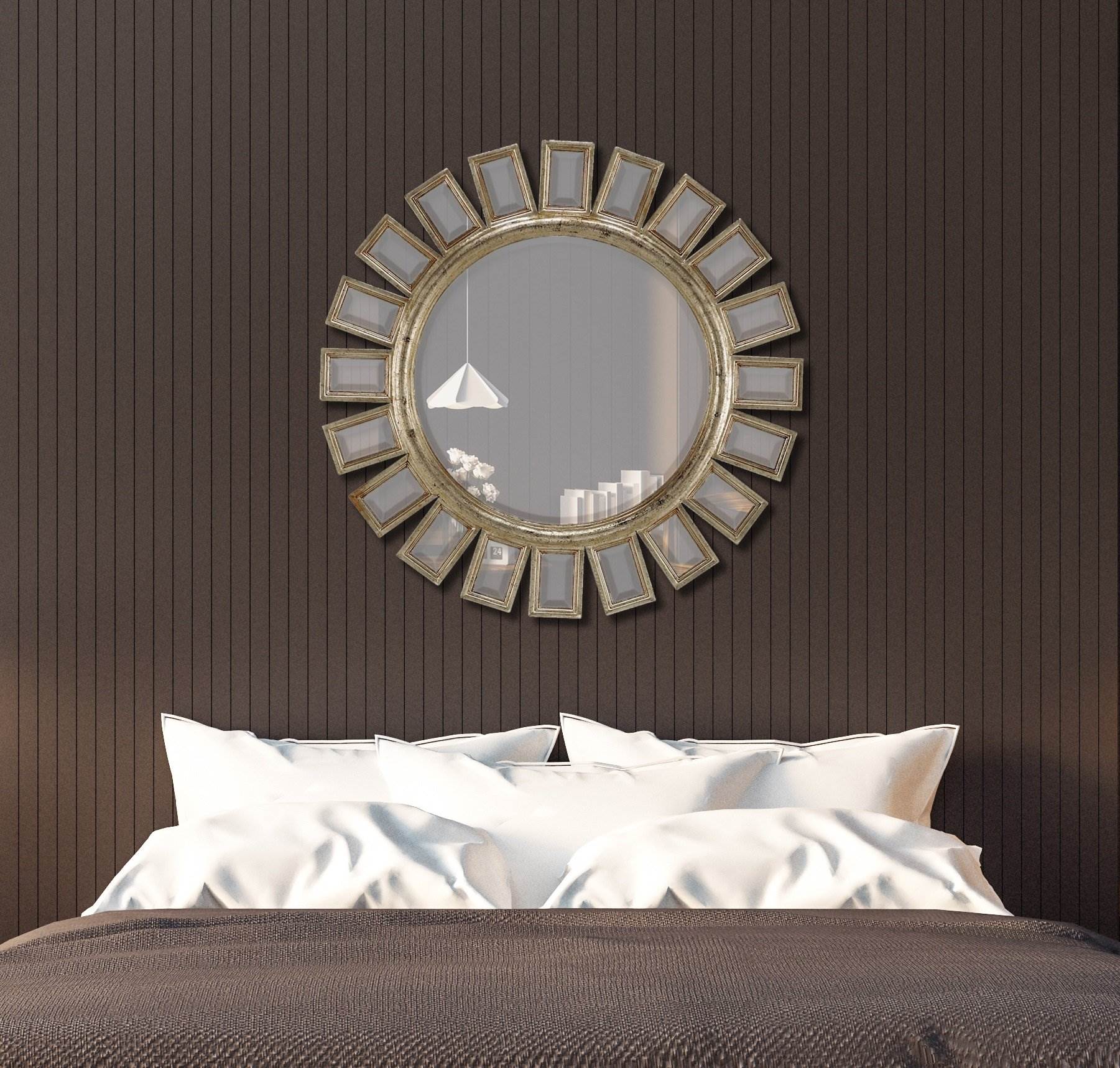 Majestic Mirror Contemporary Round Silver Beveled Decorative Mirror (Open Box)