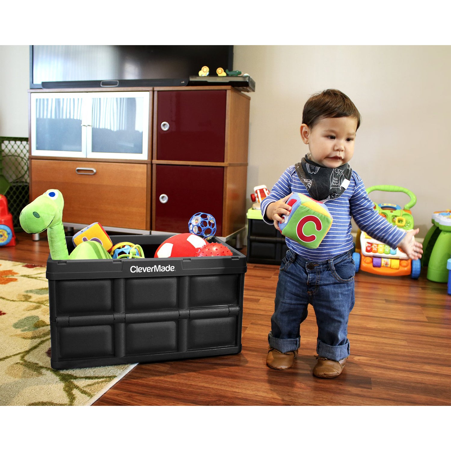 CleverMade CleverCrate Stackable 46L Storage Bins, Black (3-Pack) (Open Box)
