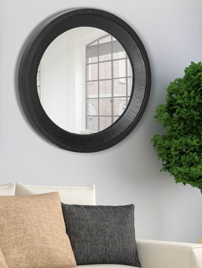 Majestic Mirror Traditional Round Black Wood Wall Glass Mirror 24" (Open Box)