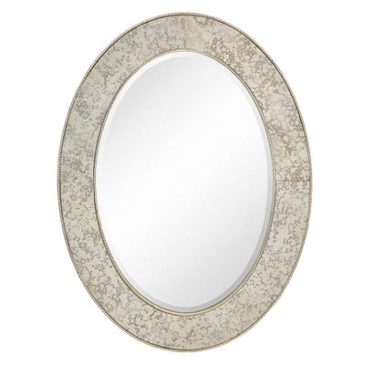 Majestic 30" x 40" Traditional Silver Oval Framed Beveled Glass Mirror (Damaged)