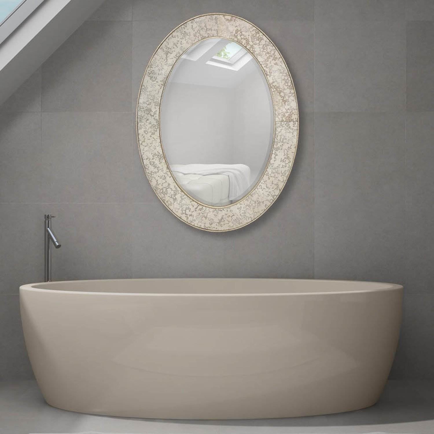 Majestic 30" x 40" Traditional Silver Oval Framed Beveled Glass Mirror (Damaged)