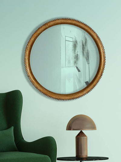 Majestic Mirror Round Gold Leaf Crackle Beveled 36 Inch Wall Mirror (Open Box)