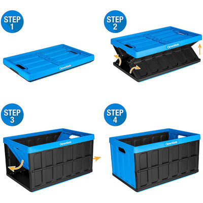 CleverMade Durable Stackable 62L Storage Bins, Neptune Blue (3-Pack) (Open Box)