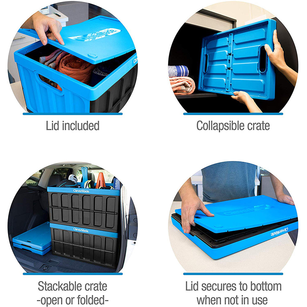 CleverMade Durable Stackable 62L Storage Bins, Neptune Blue (3-Pack) (Open Box)