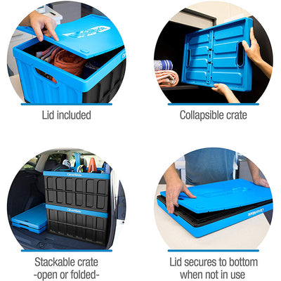 CleverMade Durable Stackable 62L Storage Bins, Neptune Blue (3-Pack) (Open Box)