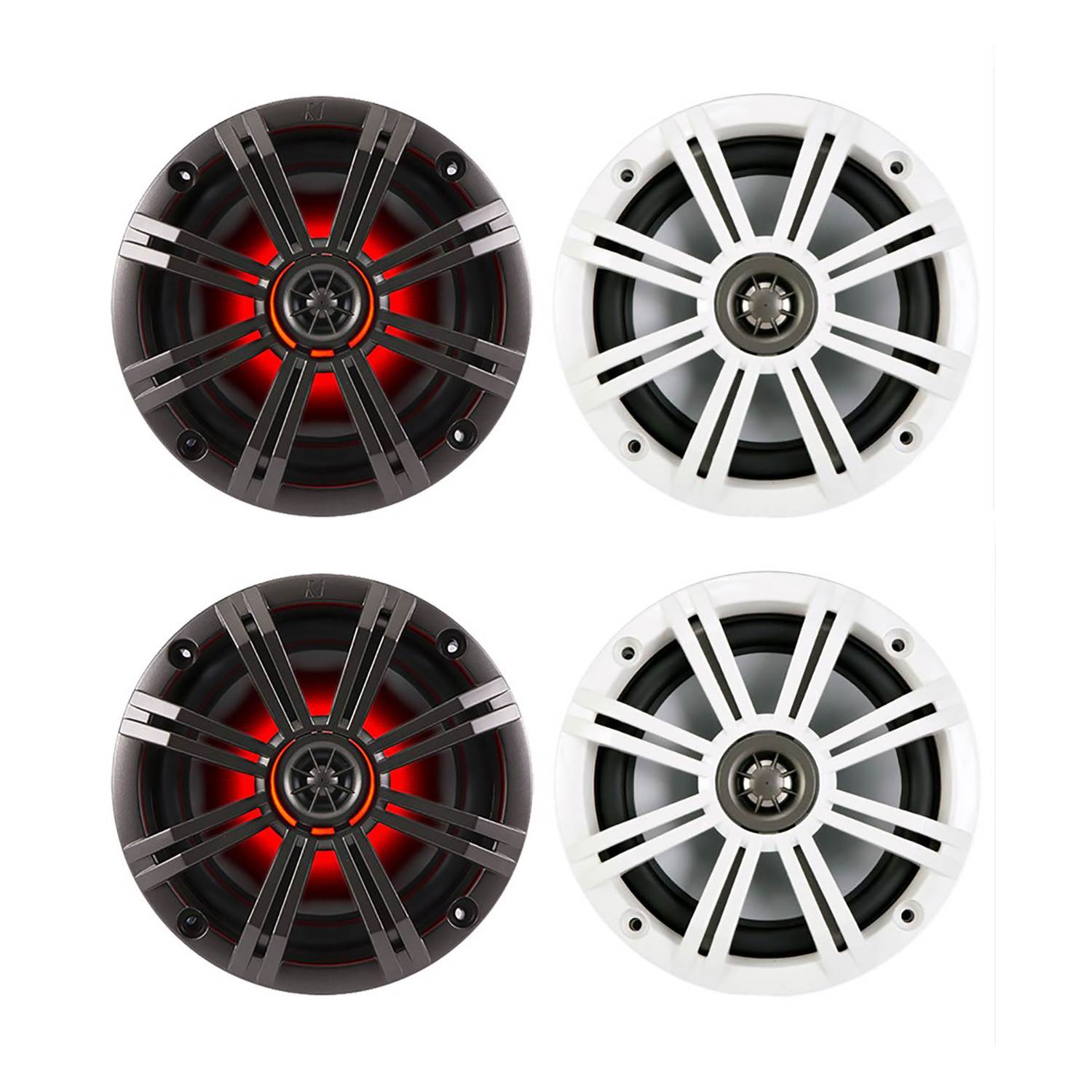 Kicker KM 6.5" 4 Ohm 195W Multicolor LED Coaxial Marine Audio Speaker (2 Pair)