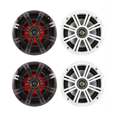 Kicker KM 6.5" 4 Ohm 195W Multicolor LED Coaxial Marine Audio Speaker (2 Pair)
