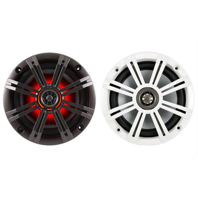 Kicker KM 6.5" 4 Ohm 195W Multicolor LED Coaxial Marine Audio Speaker (2 Pair)